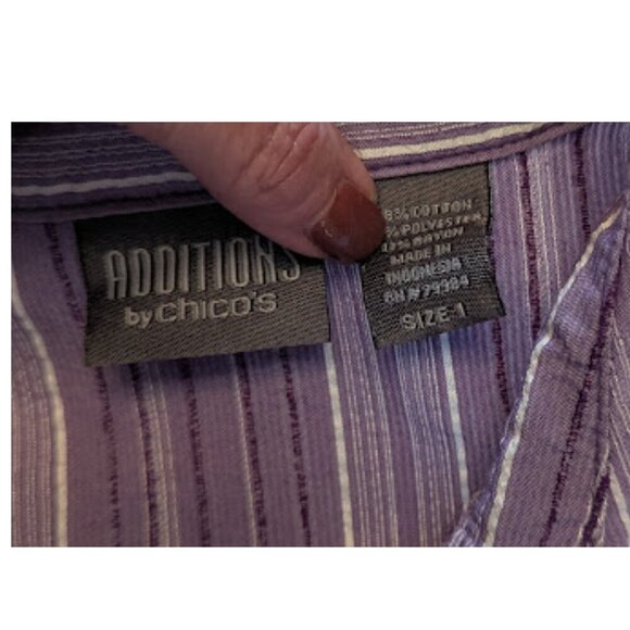 Additions by Chico’s Lavender Striped 3/4 Sleeve Button Front Top – Size 1 (M/L) - Picture 9 of 10